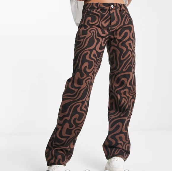 Hollister Denim - Hollister low rise swirl print dad jeans in brown and black
